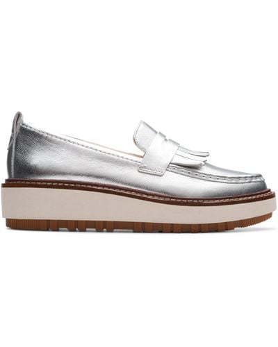 Clarks Orianna W Loafer Leather Shoes In Silver Metallic Standard Fit Size 5.5 - White
