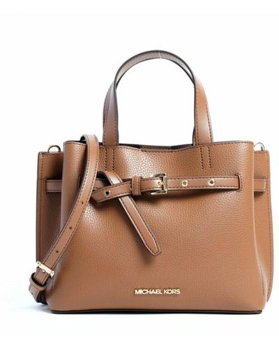 Michael Kors Emilia Small Pebbled Leather Satchel Crossbody Bag - Brown