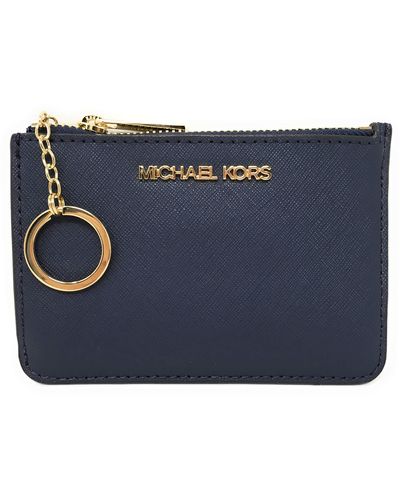 Michael Kors Jet Set Travel Small Top Zip Coin Pouch with ID Holder in Saffiano Leather - Blau