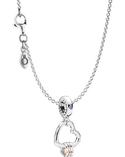 PANDORA Halskette 925 Silber mit Charm Herzen Highlights eleganter Halsschmuck - Mettallic