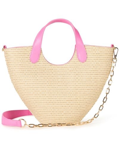 The Drop Jade Straw Tote With Chain Strap - Pink