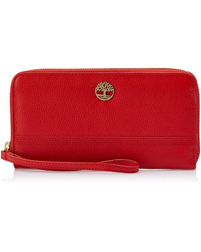 Timberland Leather Rfid Zip Around Wallet Clutch With Strap Wristlet - Red