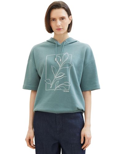 Tom Tailor Sweatshirt mit Print & Kapuze - Blau