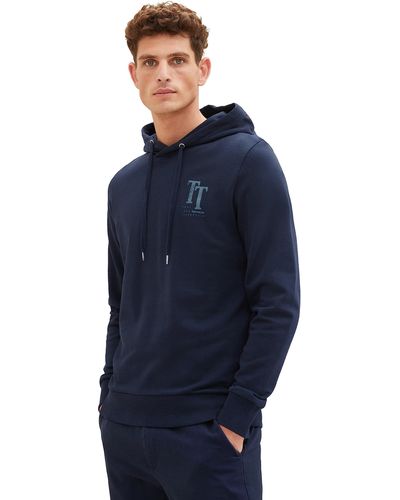 Tom Tailor 1037816 Basic Hoodie mit Logo-Print - Blau