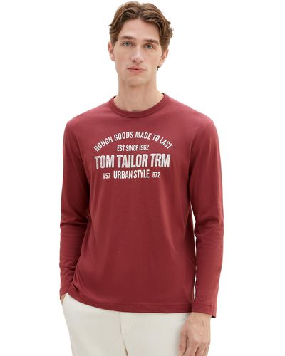 Tom Tailor 1039836 Langarmshirt mit Logo-Print - Rot