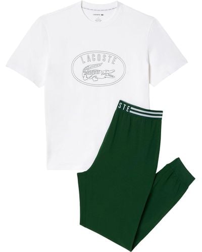 Lacoste Schlafanzug Nachtwäsche Pyjama-Set mit Kontrast-Logo - Grün