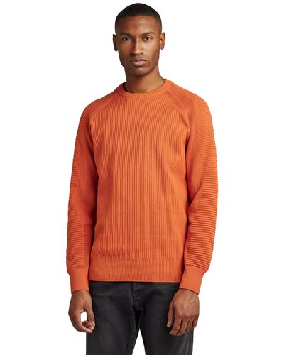 G-Star RAW 3D Biker r Knit Pullover Sweater - Orange