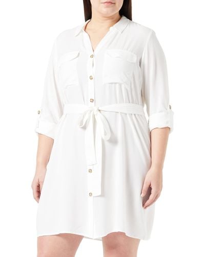 Vero Moda Vmbumpy L/s Shirt Dress Wvn Curve Noos - White