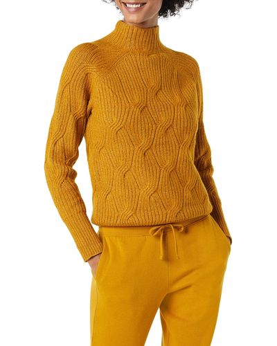 Amazon Essentials Funnel Neck Cable Sweater - Yellow