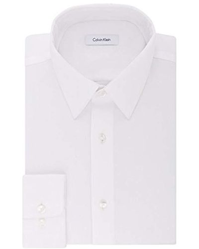 Calvin Klein Dress Shirt Regular Fit Non Iron Stretch Solid French Cuff - White
