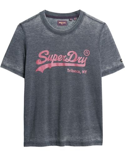 Superdry Vintage T-Shirt mit Logo und Verzierung Finster Marineblau 34 - Grau
