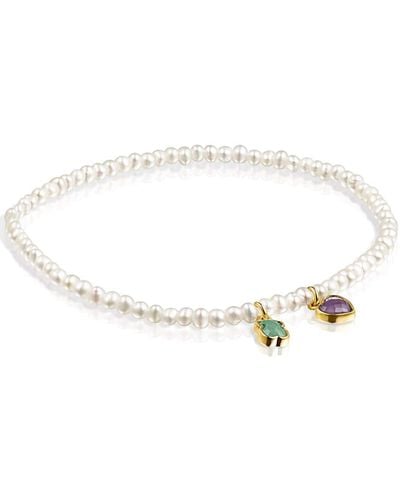 Tous Bracciale di perle da donna con bagno in oro 18 kt su argento e Amazonite e ametista - Bianco