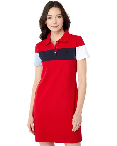 Tommy Hilfiger Color-block Polo Dress - Red