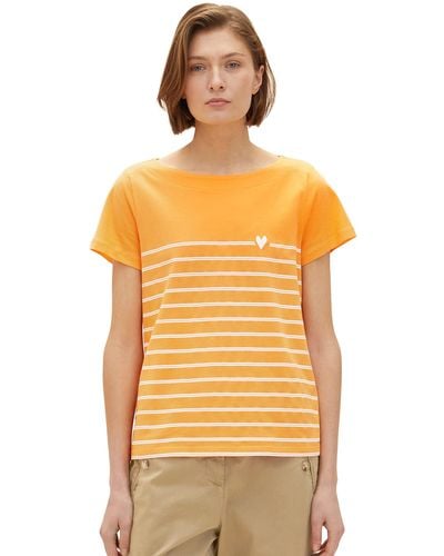 Tom Tailor T-Shirt mit Herz-Print aus Bio-Baumwolle - Orange