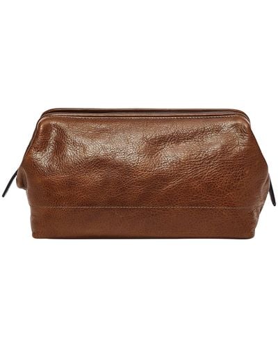 Fossil Leather Travel Toiletry Bag Shave Dopp Kit - Brown