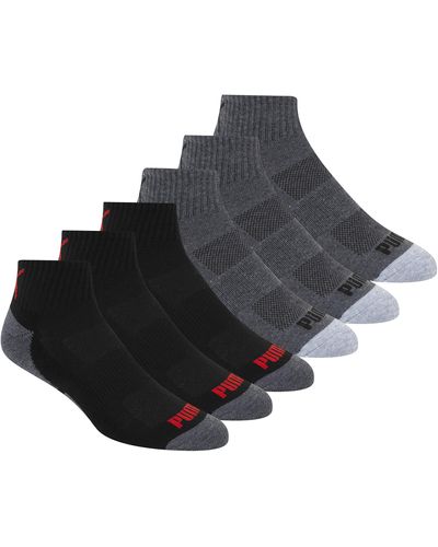 PUMA Mens 6 Pack Quarter Crew Fashion Liner Socks - Black