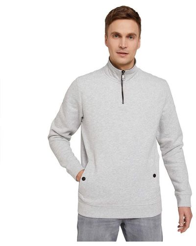 Tom Tailor Troyer Sweatshirt mit Taschen 1029104 - Grau