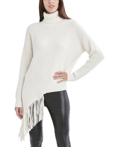 BCBGMAXAZRIA Long Sleeve Turtleneck Sweater With Asymmetrical Fringe Hem - Multicolor