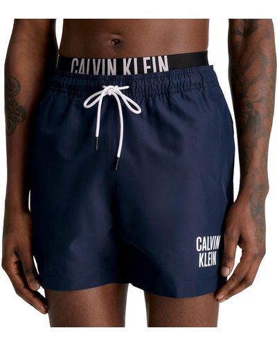 Calvin Klein Pantaloncino da Bagno Uomo Medium Double WB Lungo - Blu