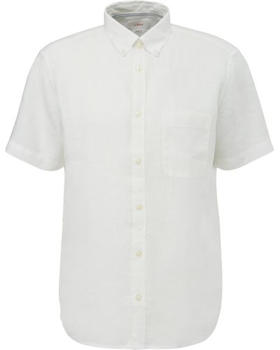 S.oliver Leinen Hemd Kurzarm - Weiß
