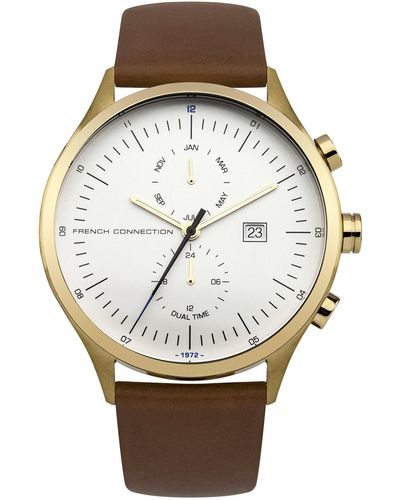 French Connection Quartz Watch With White Dial Analogue Display And Bronze Leather Strap Fc1266tg