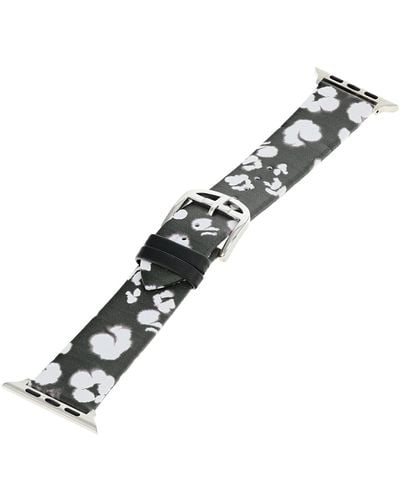 Ted Baker Floral Print Leather Apple Strap 42/44 Black/white Print One Size