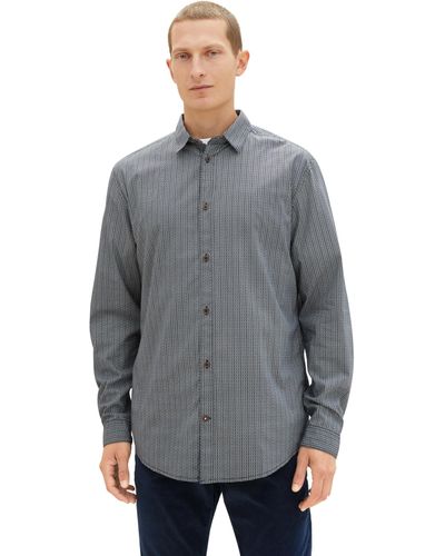 Tom Tailor Regular Fit Hemd mit Muster aus Baumwolle - Grau