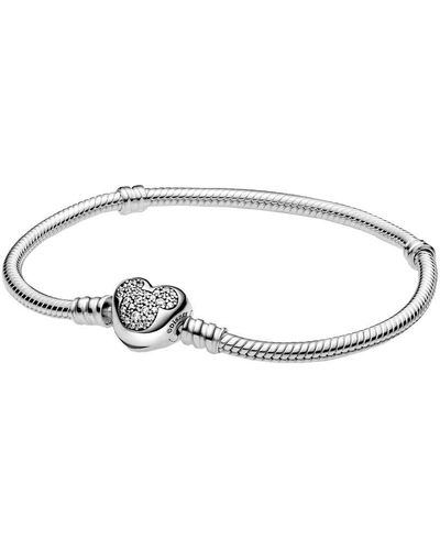 PANDORA Disney Moments Mickey Mouse Heart Clasp Snake Chain Bracelet - Metallic