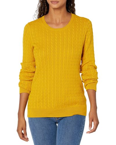 Amazon Essentials Lightweight Long-sleeved Cable Crewneck Sweater - Yellow