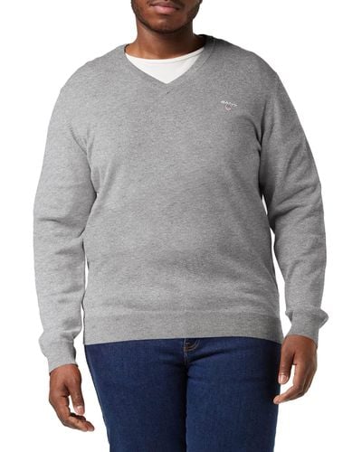 GANT Classic Cotton V-neck-new Pullover Jumper - Grey