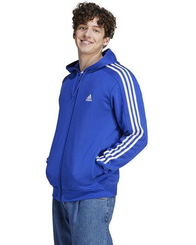 adidas Essentials Polaire 3 Bandes avec Fermeture éclair intégrale Haut de survêtement à Capuche - Bleu