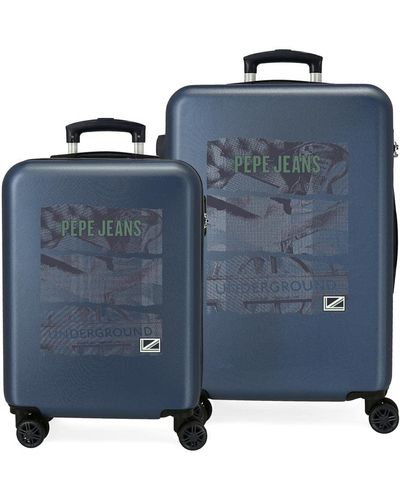 Pepe Jeans Davis Set di valigie blu 55/65 cm Rigida ABS Chiusura a combinazione laterale 91 l 6 kg 4 ruote doppie equipaggiamento a mano