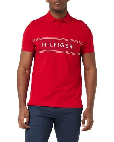 Tommy Hilfiger Polo ches Courtes Contrast Placket Reg Polo Regular - Rouge