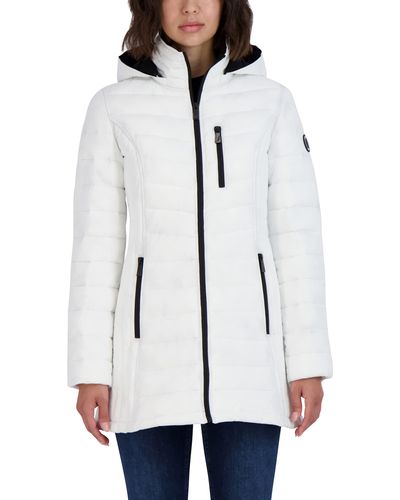 Nautica Short Stretch Lightweight Puffer Jacket With Removeable Hood - White