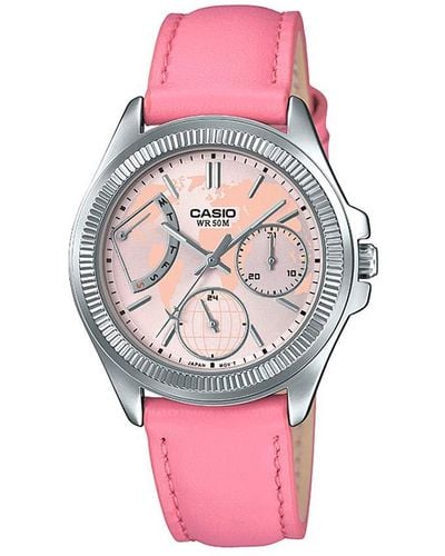 G-Shock LTP2089L-4AV Fluted Bezel Pink Leather Band Multifunction Watch - Rosa