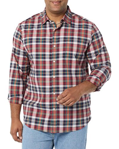 Amazon Essentials Long-Sleeve Regular-Fit Stretch Poplin Shirt Chemise - Rouge