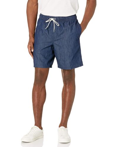 Amazon Essentials Pantalón Corto con Cordón de 23 Cm. Flat-Front-Shorts - Azul