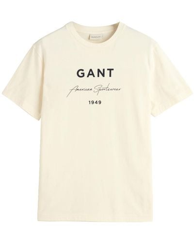 GANT Logo Script Printed Ss T-shirt - Natural