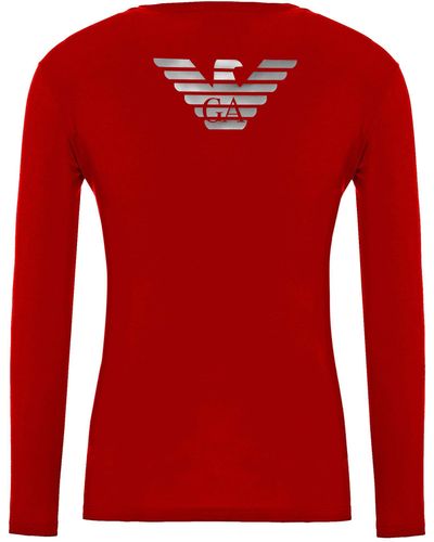 Emporio Armani T-Shirt 111023 6A725 Slim Fit Langarm Rundhals Gr. M - Rot