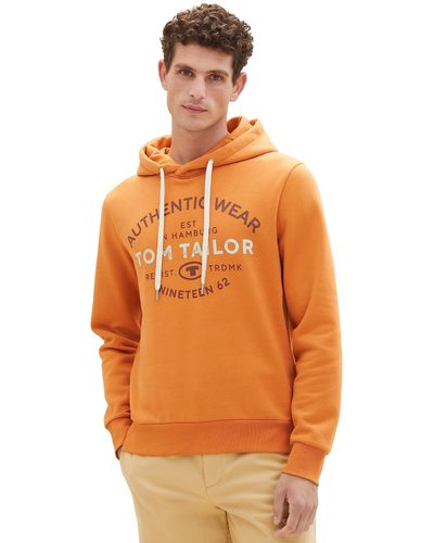 Tom Tailor Basic Hoodie Sweatshirt mit Logo-Print - Orange