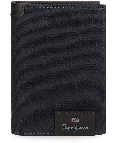 Pepe Jeans Hilltop Vertical Wallet With Click Closure Blue 8.5x10.5x1cm Leather - Black