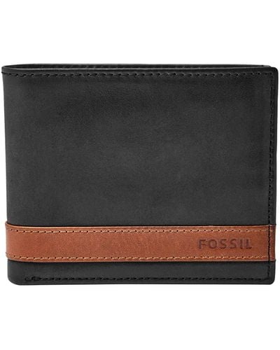 Fossil Men's Quinn Leather Bifold Flip Id Wallet - - One Size - Black