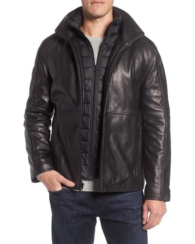 Andrew Marc Hartz Lambskin Leather Jacket With Bib - Black