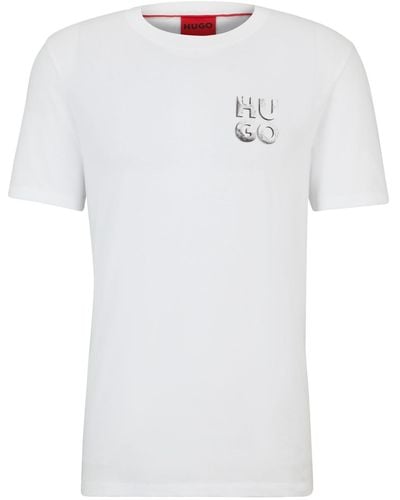 HUGO S Detzington241 Cotton-jersey T-shirt With Decorative Reflective Logo White