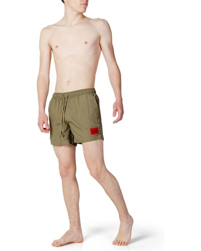 HUGO S Dominica Recycled-material Swim Shorts With Red Logo Label - Natural