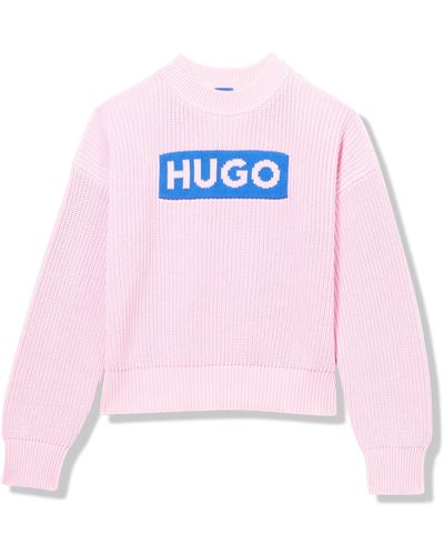 HUGO Big Logo Cotton Pullover Jumper - Pink