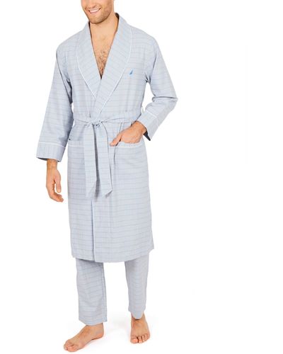 Nautica Mens Long-sleeve Lightweight Cotton Woven-robe Bathrobe - Gray