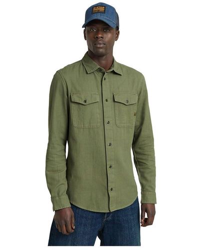 G-Star RAW Navy Slim Shirt Long Sleeve - Green