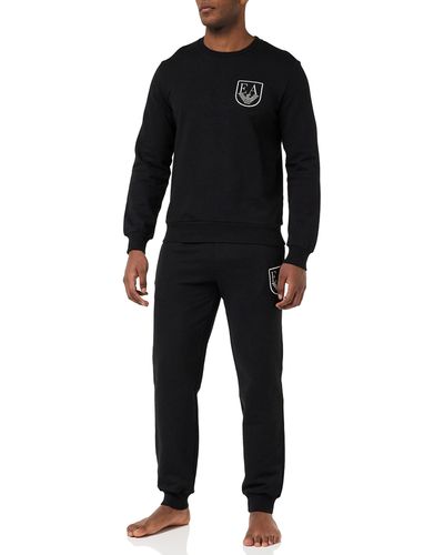 Emporio Armani Shield Logo Terry Sweater and Trouser Pull + Pantalon - Noir