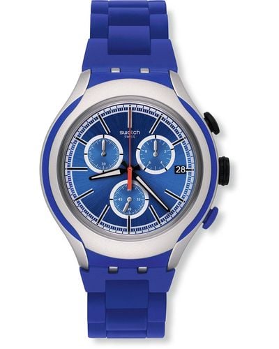 Swatch Chronograph Quarz Uhr mit Aluminium Armband YYS4017AG - Blau